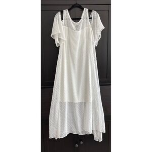 Sorority Initiation or‎ Wedding White Swiss Dot Maxi Dress Cold Shoulder Size 10